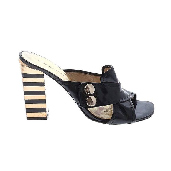 Marc by Marc Jacob Black Gold Metallic Heel Slip On Strappy Slides Mule Sz EU 37 - Picture 1 of 2